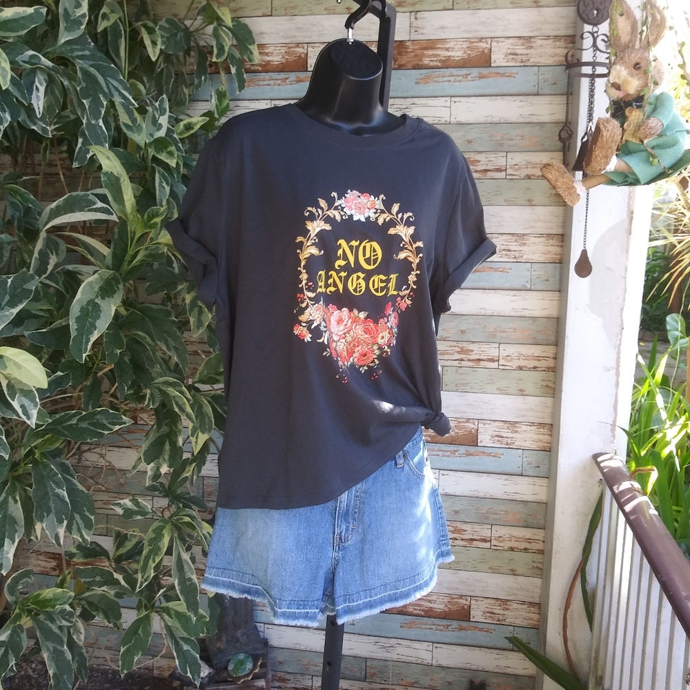 Forever 21 Grey No Angel Embroidered Top Sz 0X